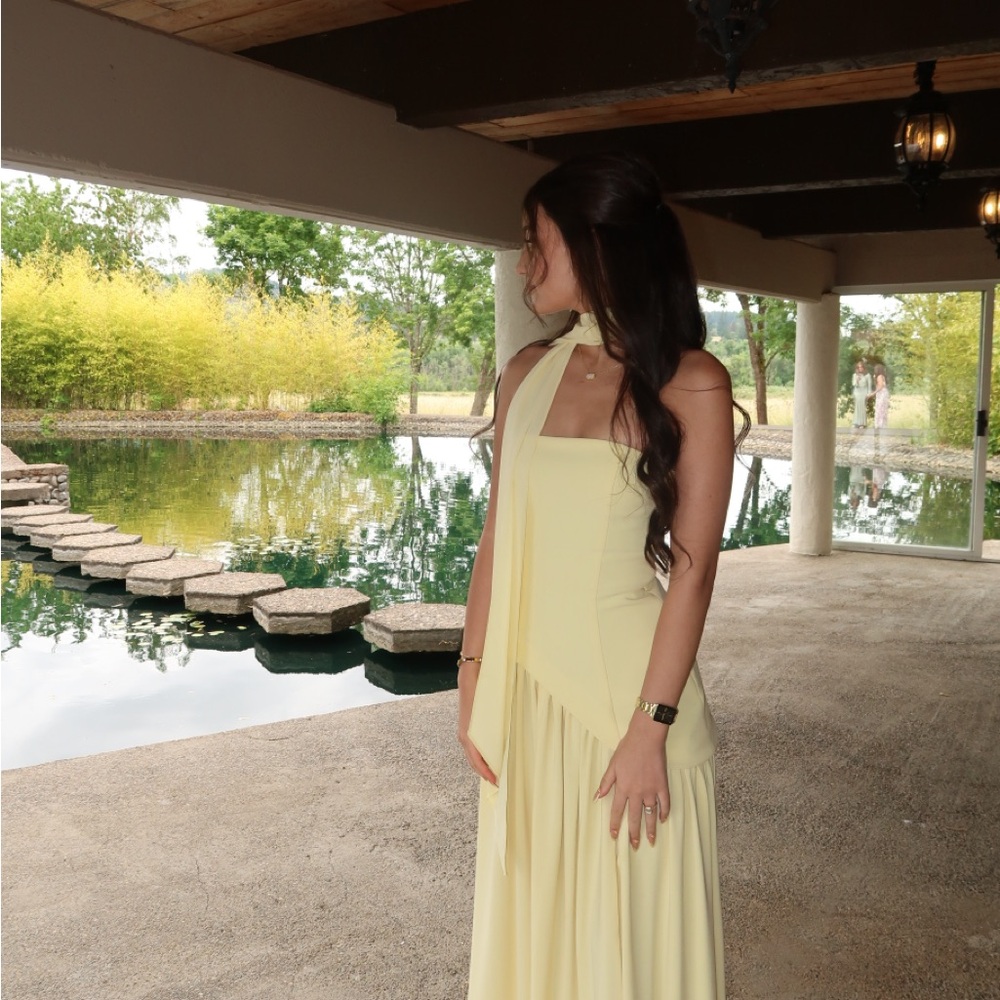 Yellow Ruched Sundress with Square Neckline